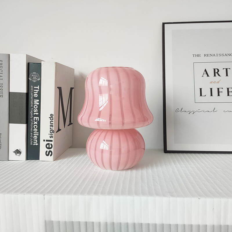 Cream Handmade Glass Mushroom Table Lamp
