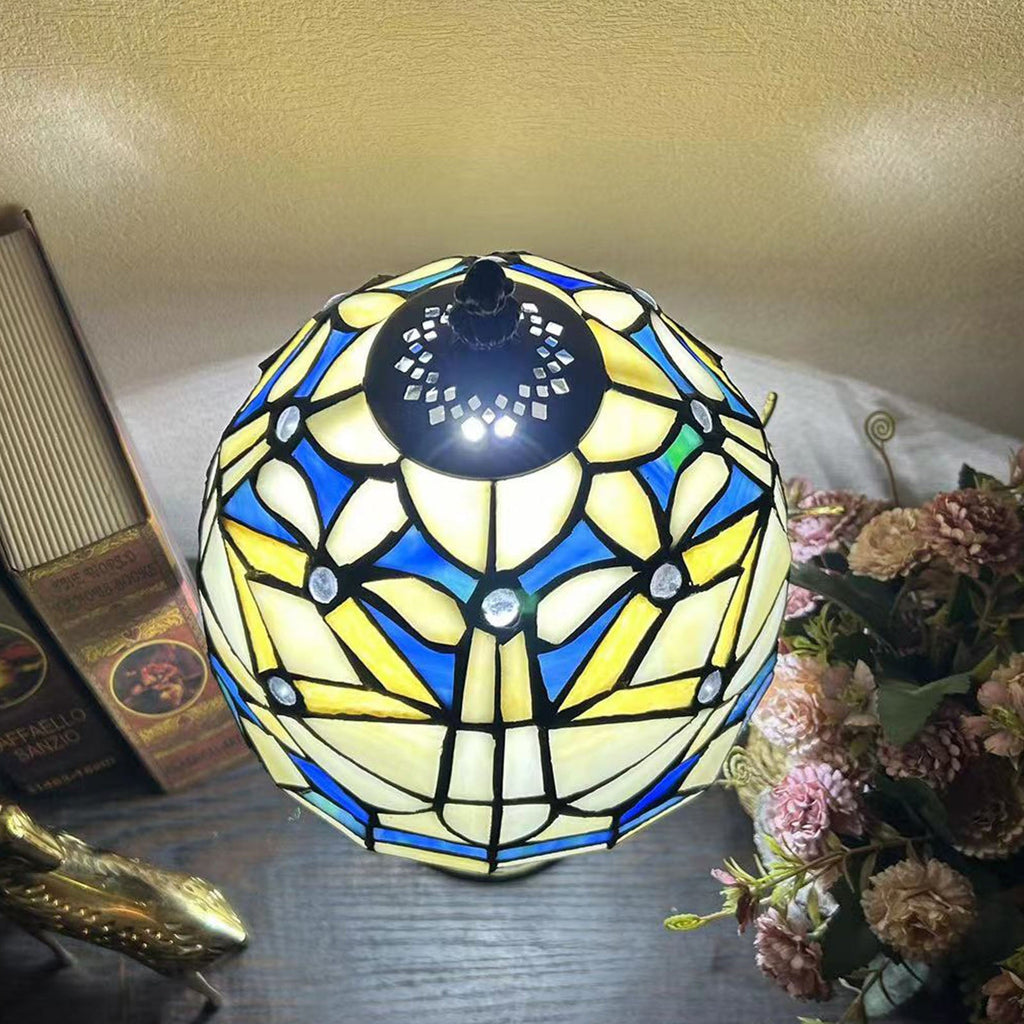 Alloy Glass Dome Flower Table Lamp