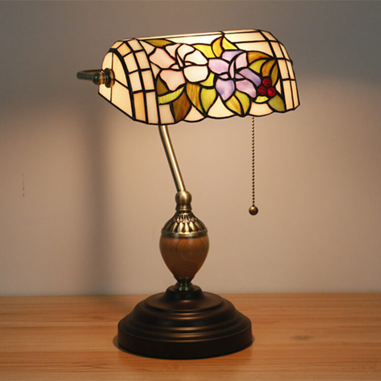 Flower Glass Banker Table Lamp
