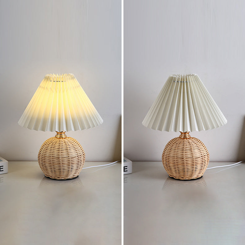 Rattan Fabric Pleated Conic Table Lamp