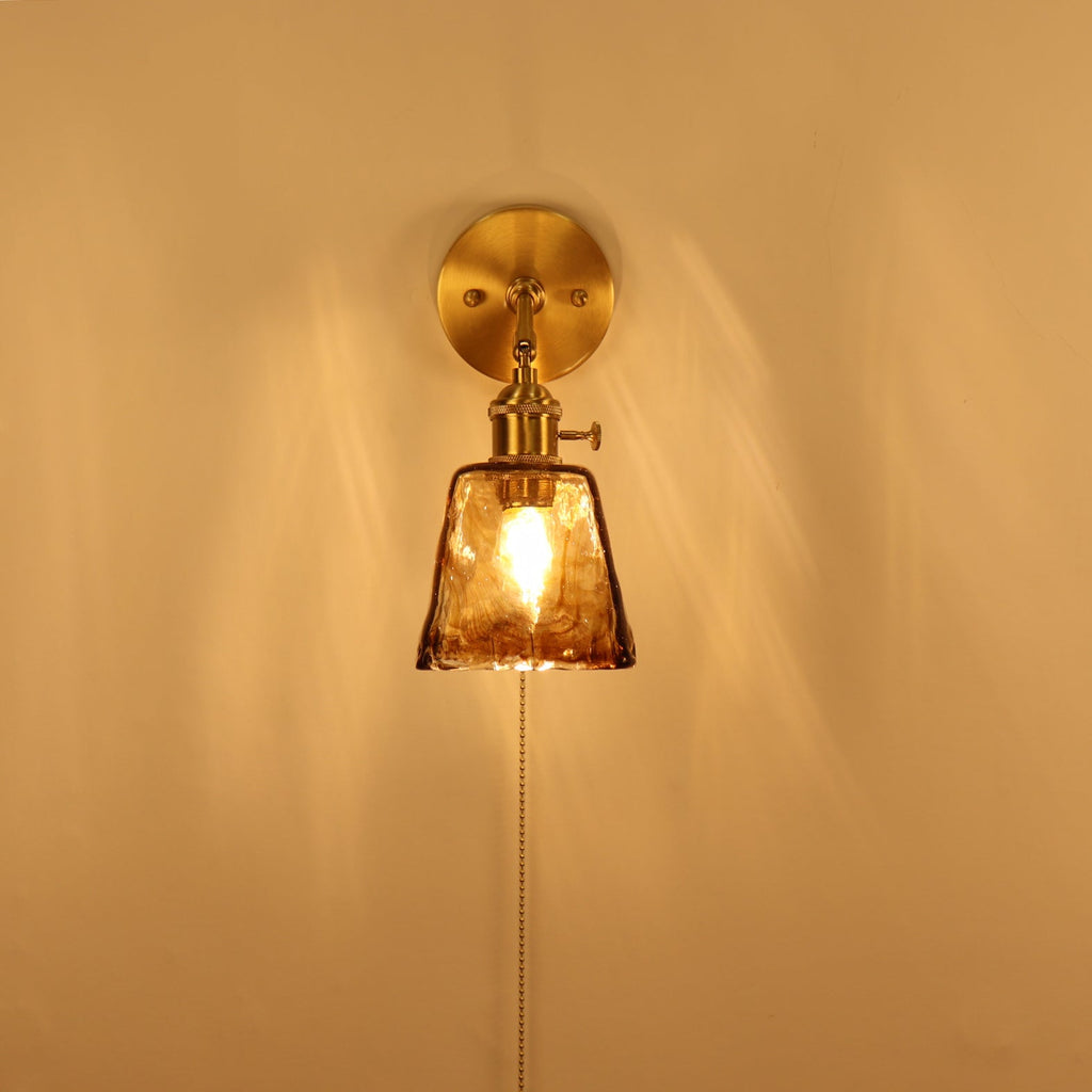 Brass Amber Square Glass Wall Lamp