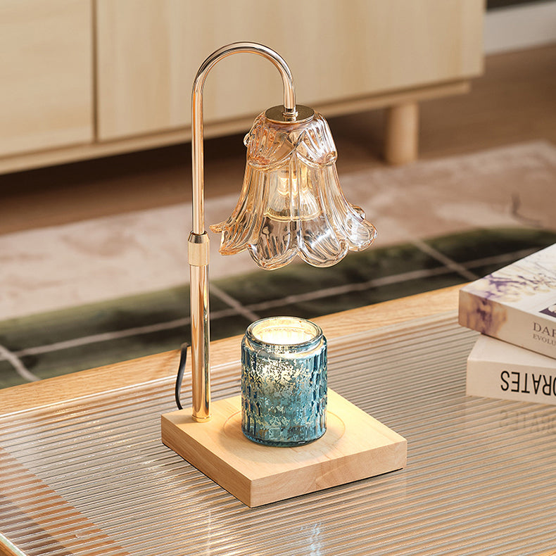 Floral Glass Metal Wood Table Lamp