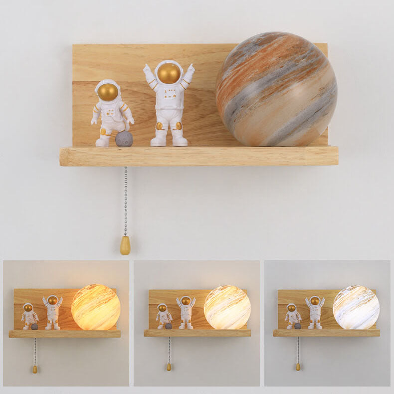 Planet Glass Solid Wood Wall Lamp