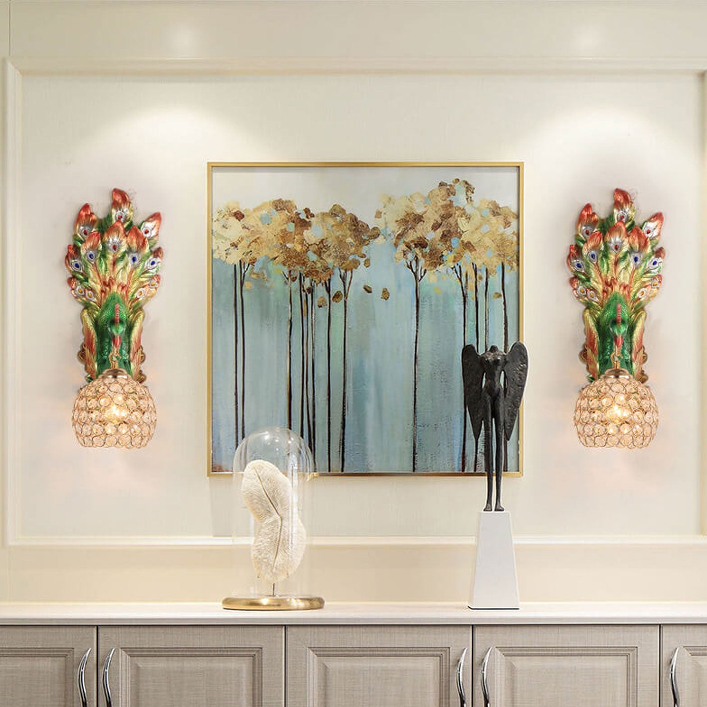 Peacock Resin Glass Wall Lamp