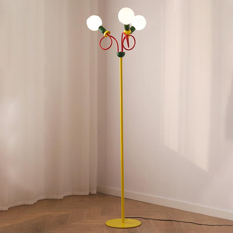 Curved Pole Round Ball 3-Light Floor Lamp