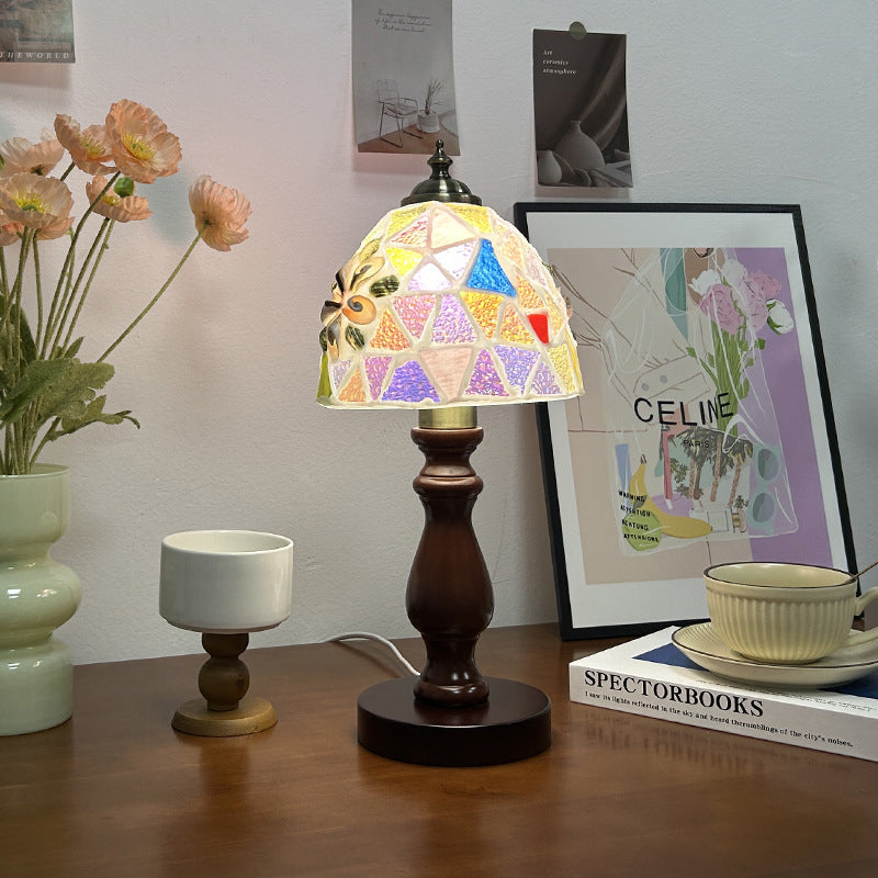 Wood Glass Hemispheroid Shell Table Lamp