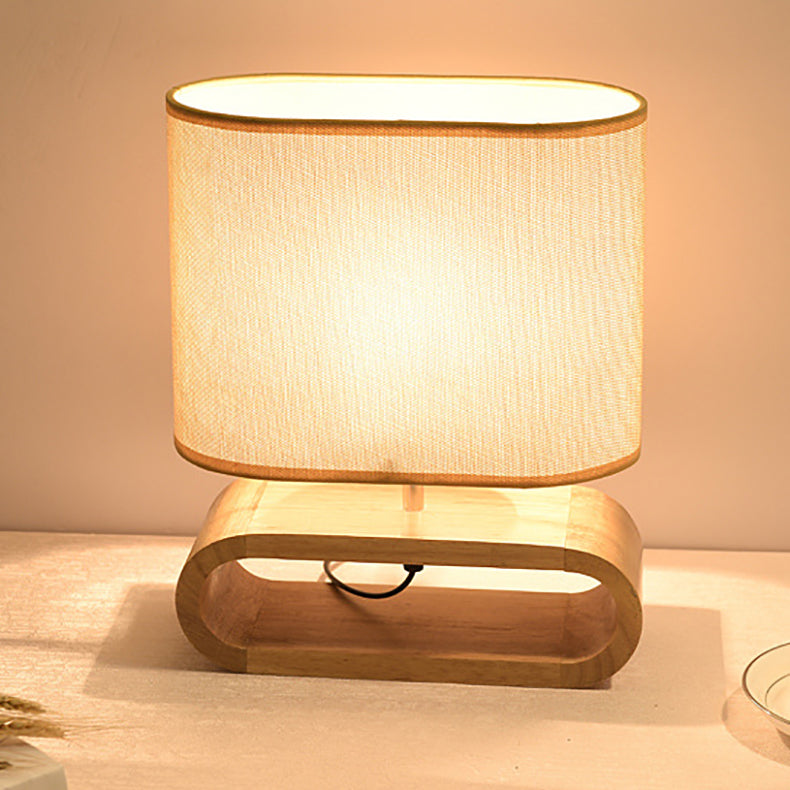 Wood Fabric Cylinder Elliptical Table Lamp