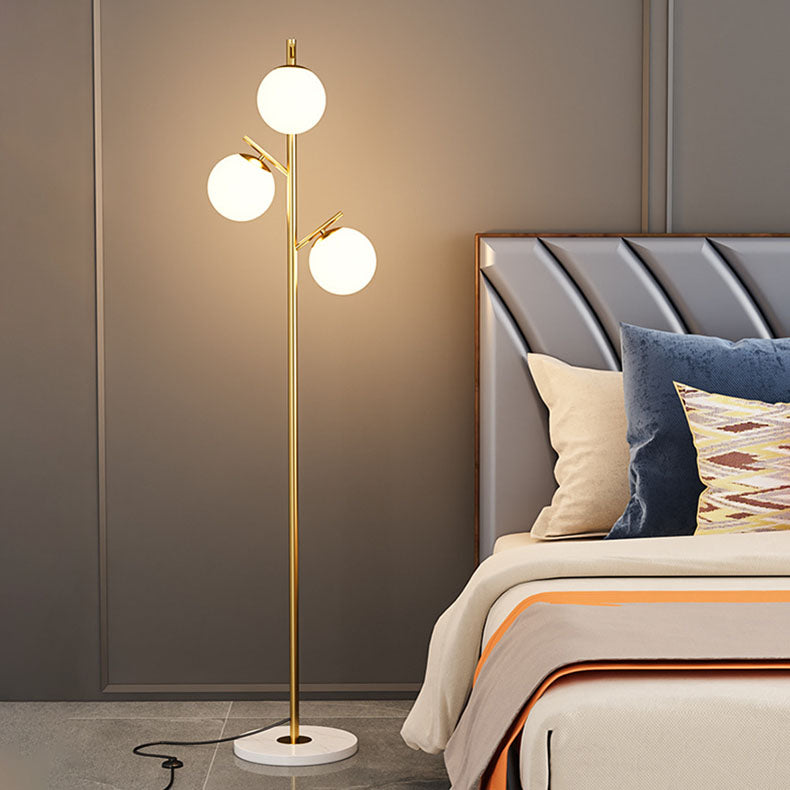 Orb Pillar Metal Marble 3-Light Floor Lamp