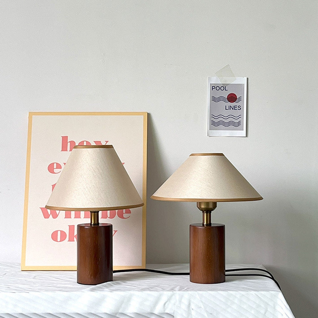 Pleated Cone Fabric Wooden Table Lamp