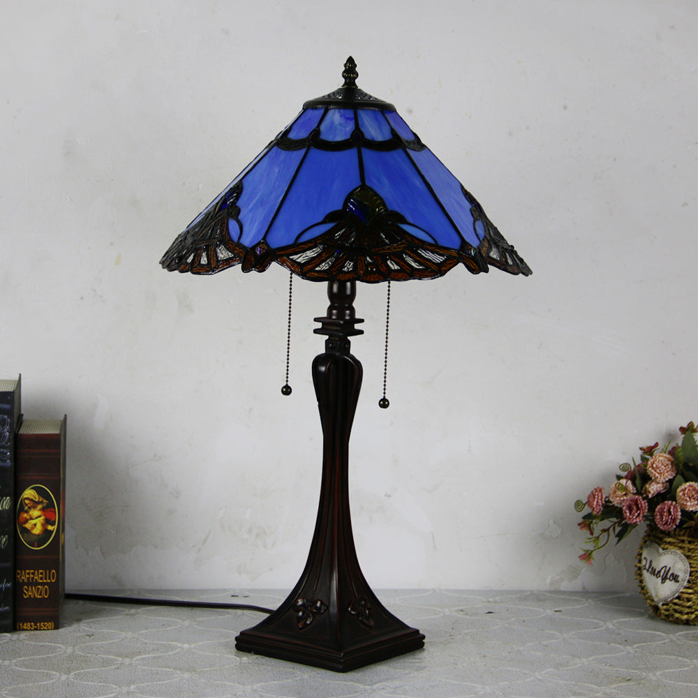 Mediterranean Stained Glass Cone 2-Light Table Lamp