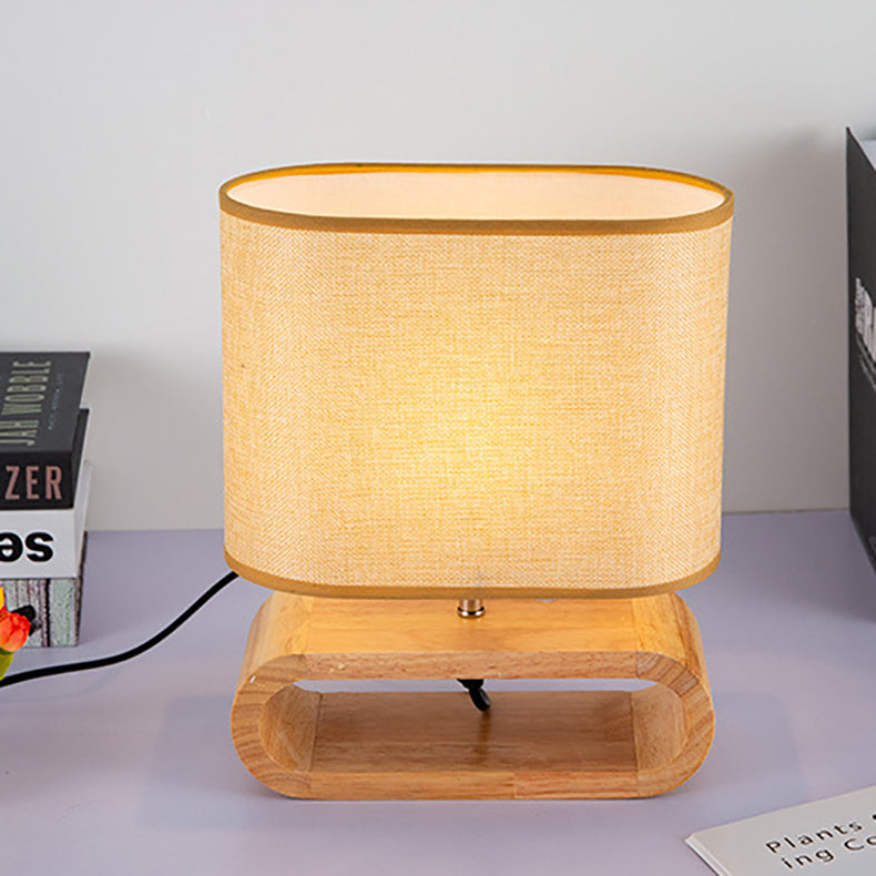 Rectangular Wood Fabric Bedroom Table Lamp