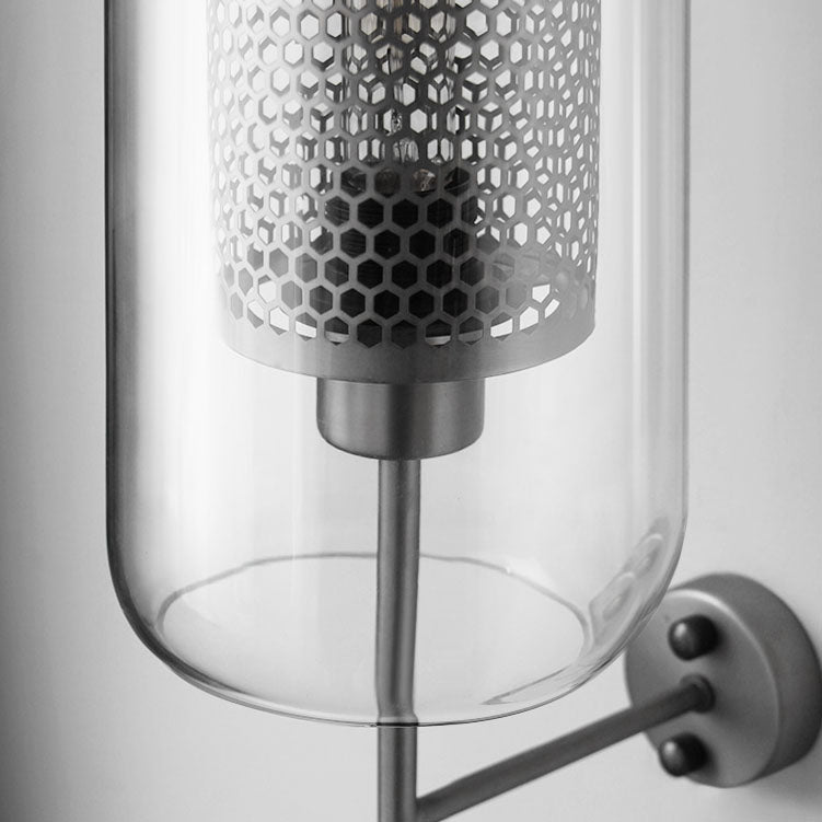 Cylinder Glass Iron Finish Wall Lamp