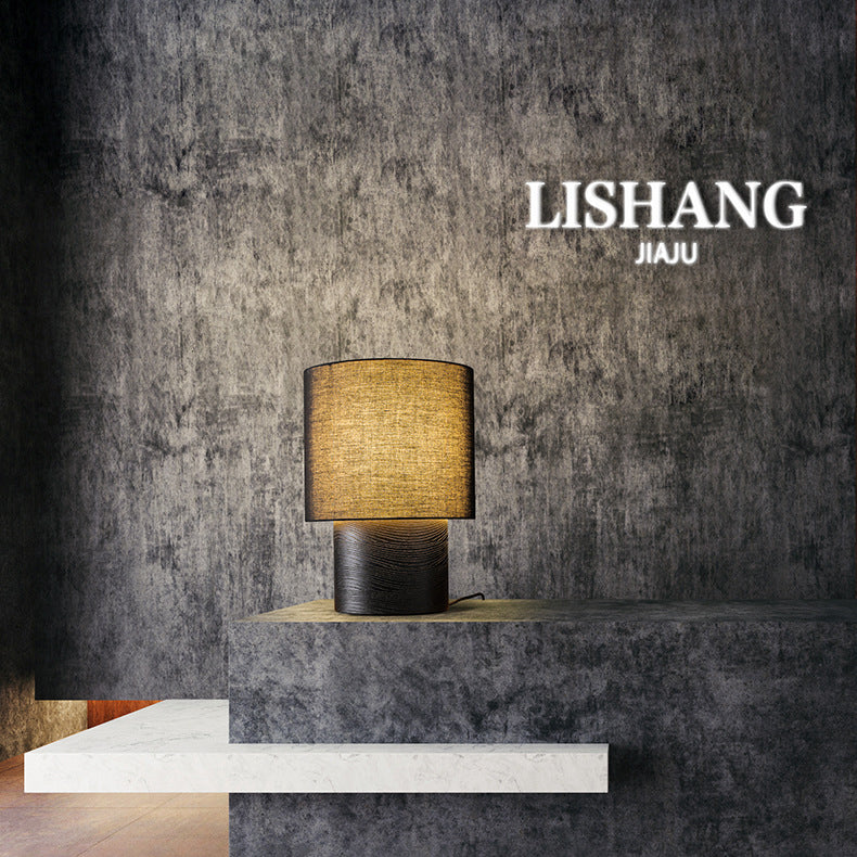 Farmhouse Cylinder Wood Fabric Table Lamp