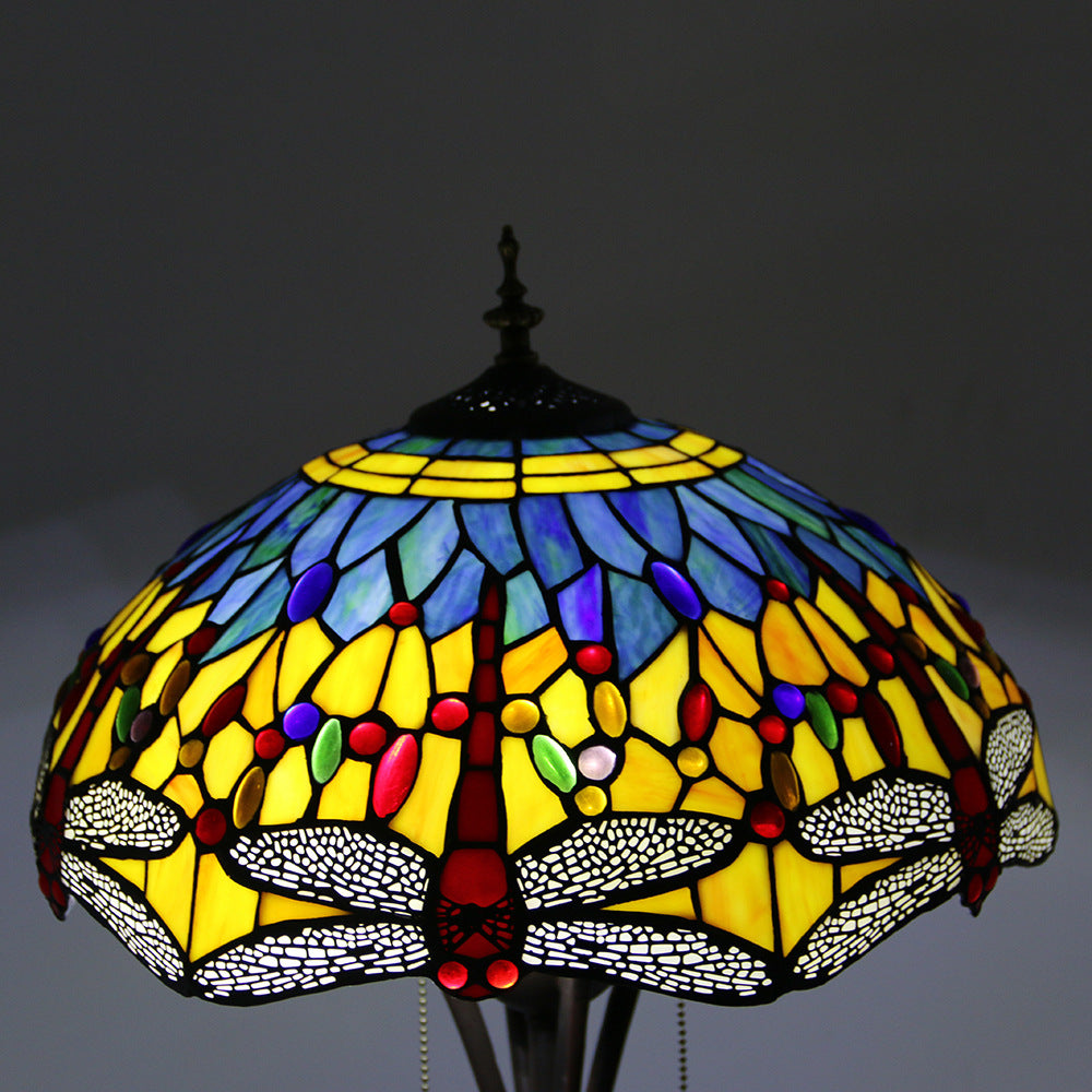 Mediterranean Dragonfly Stained Glass 2-Light Floor Lamp