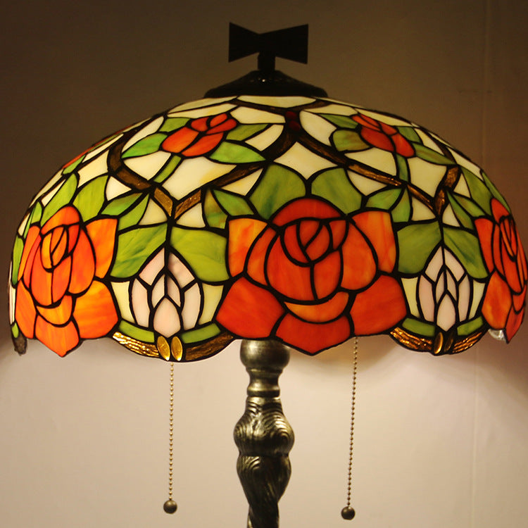Rose Dragonfly Stained Glass 2-Light Table Lamp