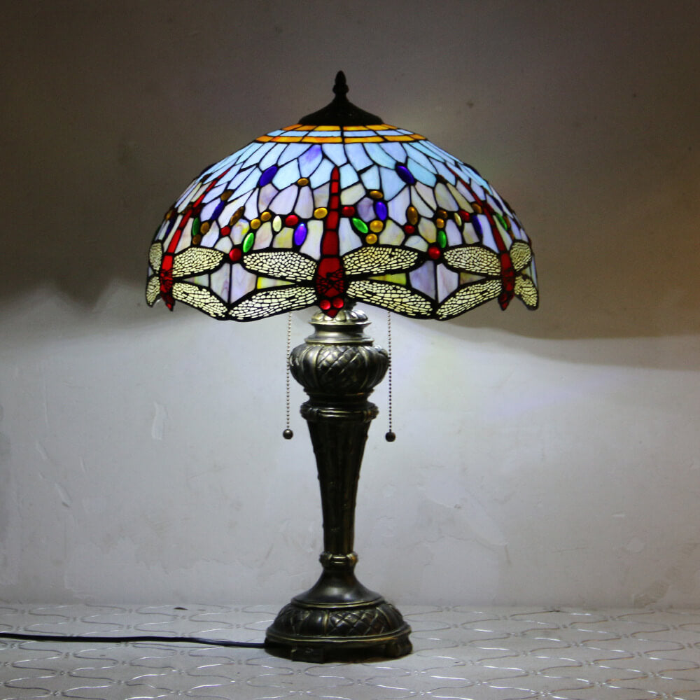 Dragonfly Peacock Glass Resin Table Lamp