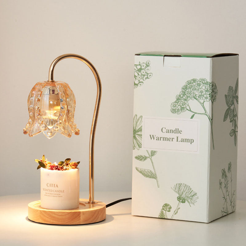 Flower Wood Iron Glass Table Lamp