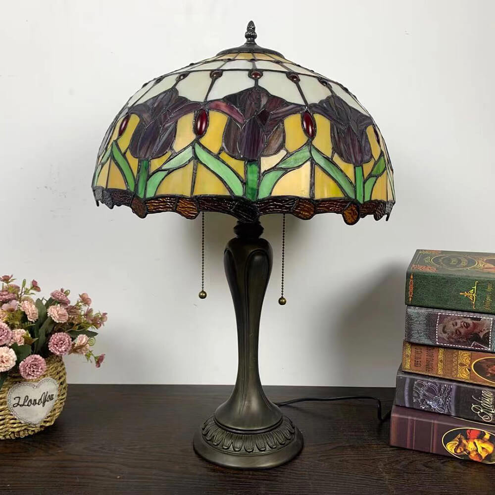 Flowers Stained Glass 2-Light Table Lamp