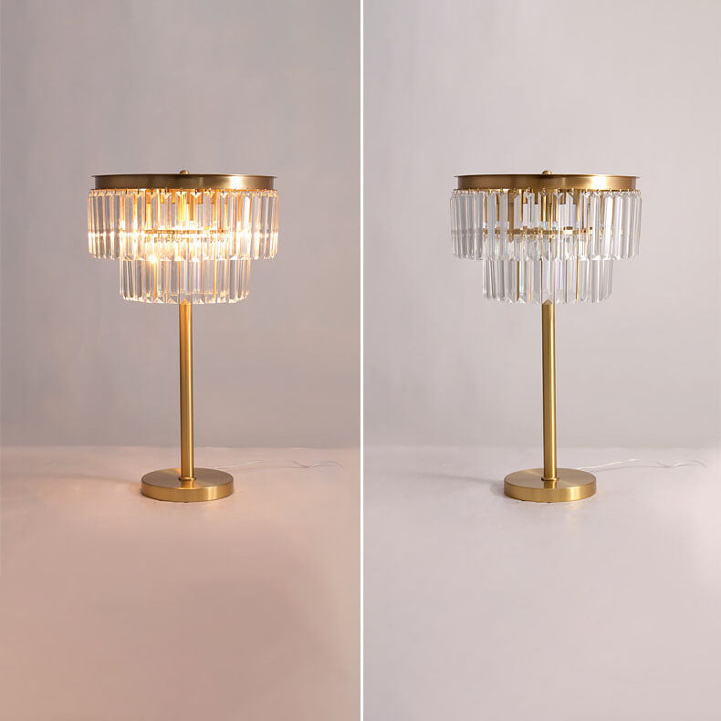 Prismatic Crystal Round Full 3-Light Table Lamp