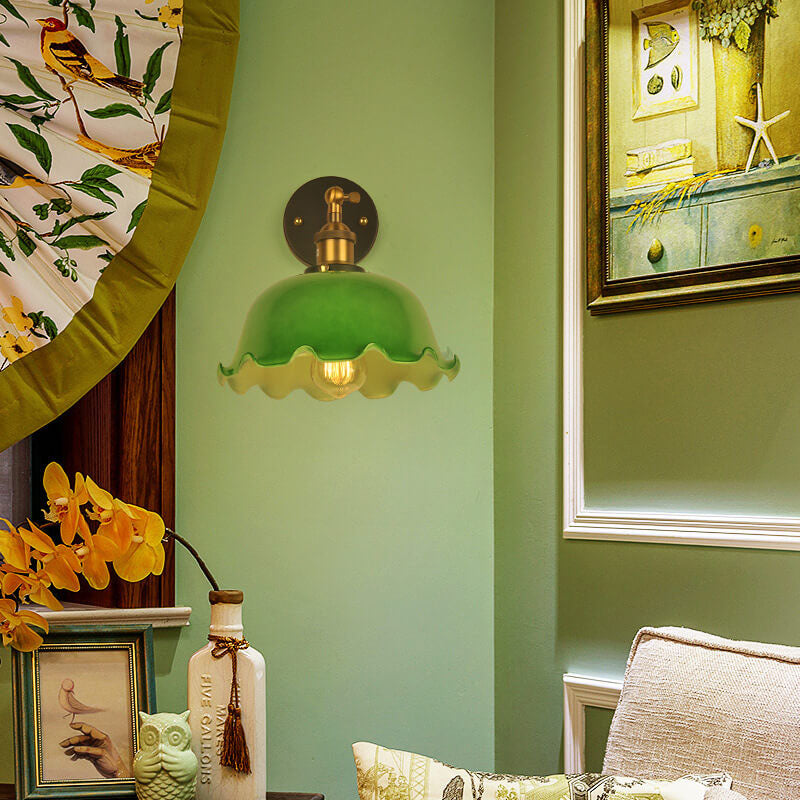 Green Glass Dome Wall Lamp