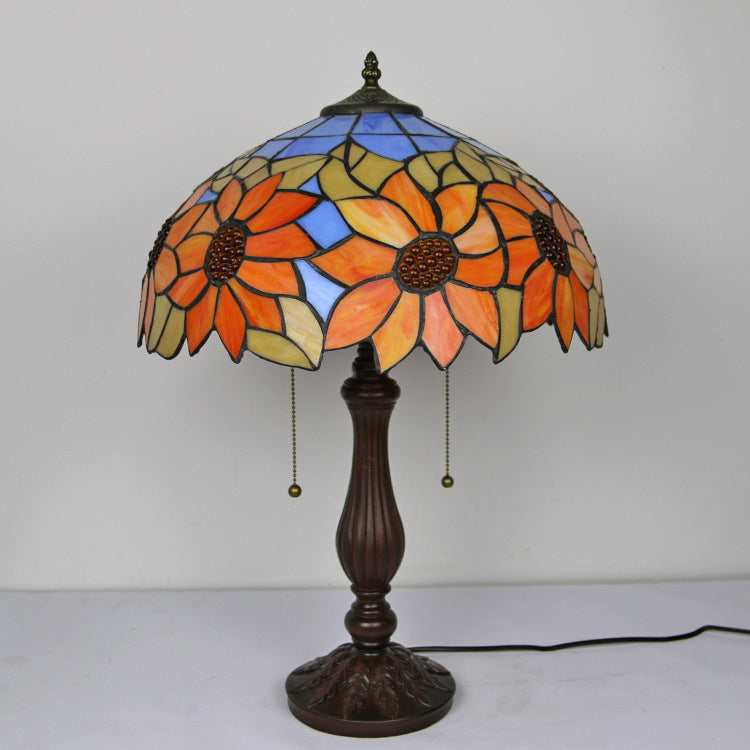 Stained Glass Peacock Sunflower 2-Light Table Lamp