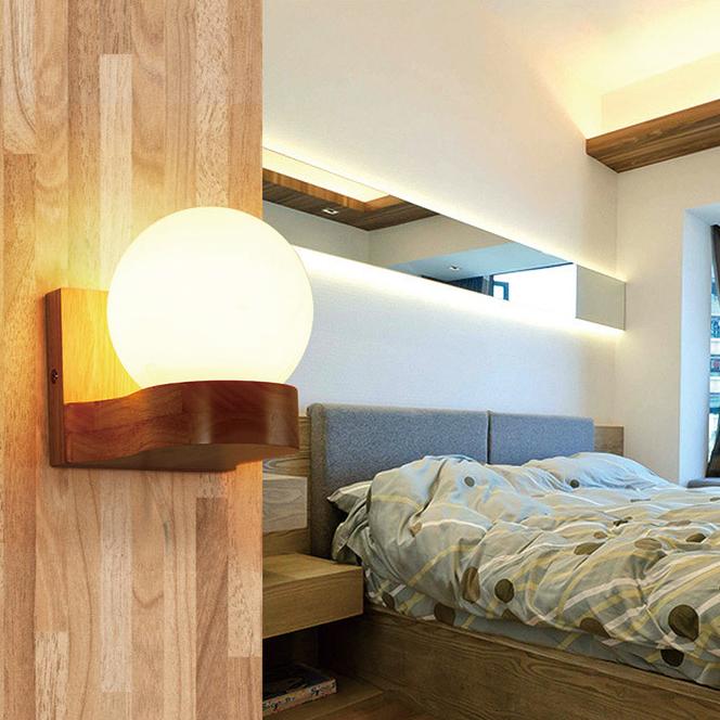 Solid Wood Ball 1/2 Wall Lamp