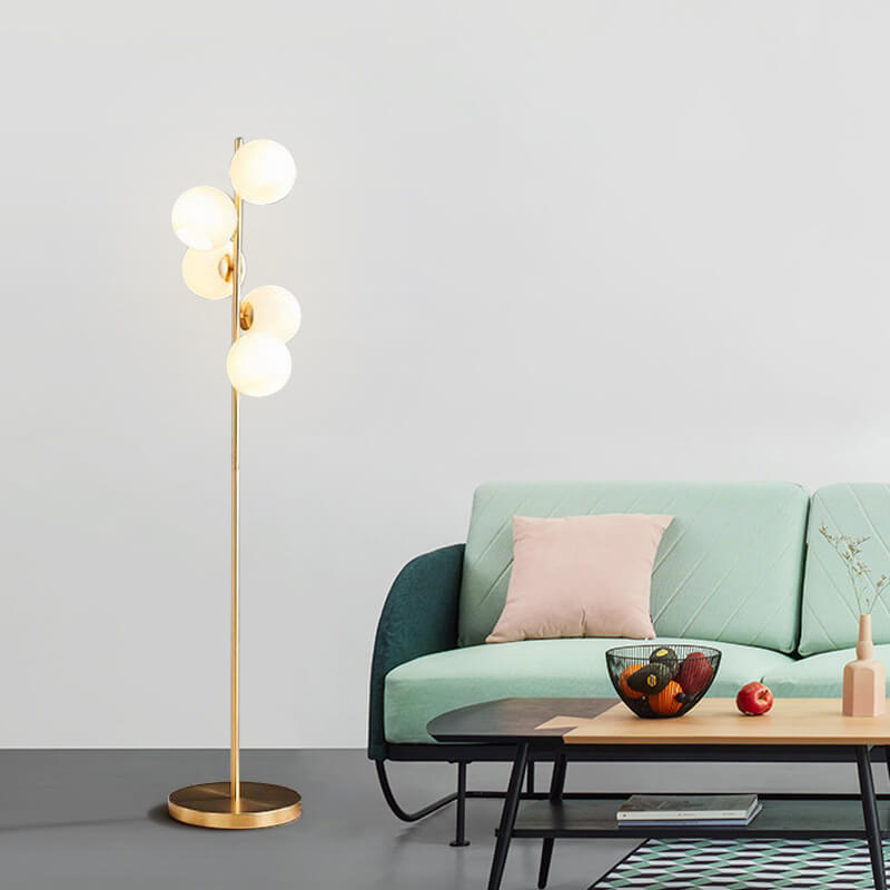 Glass Round Ball Gold 5-Light Floor Lamp
