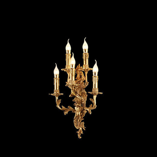 Brass Candle Carved 5-Light Wall Lamp