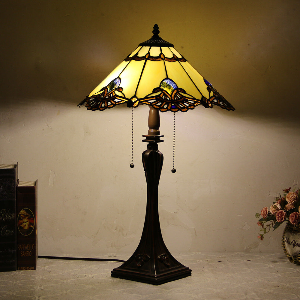 Mediterranean Stained Glass Cone 2-Light Table Lamp