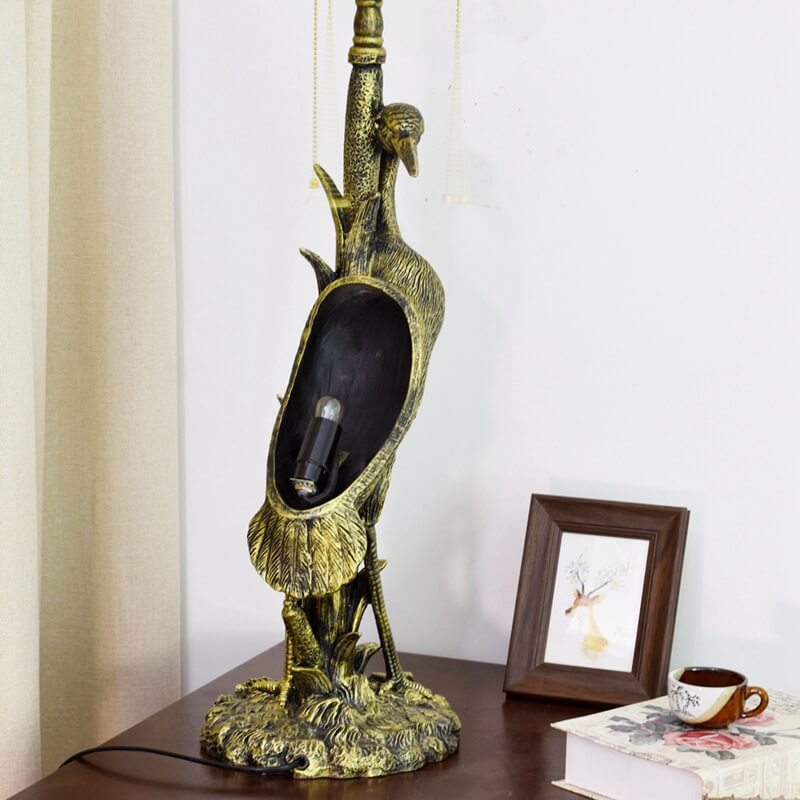 Crane Umbrella Resin Stained 3-Light Table Lamp