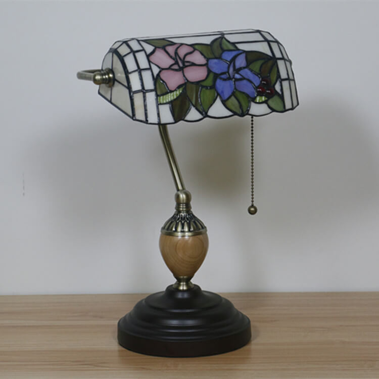 Flower Glass Banker Table Lamp