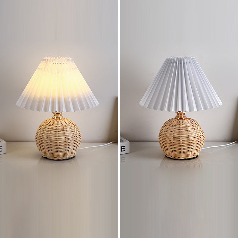 Rattan Fabric Pleated Conic Table Lamp