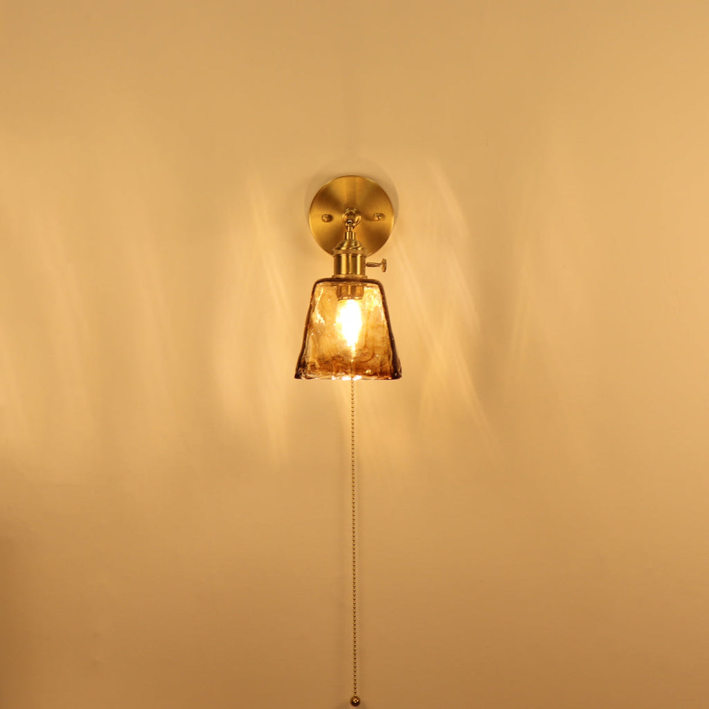 Brass Amber Square Glass Wall Lamp