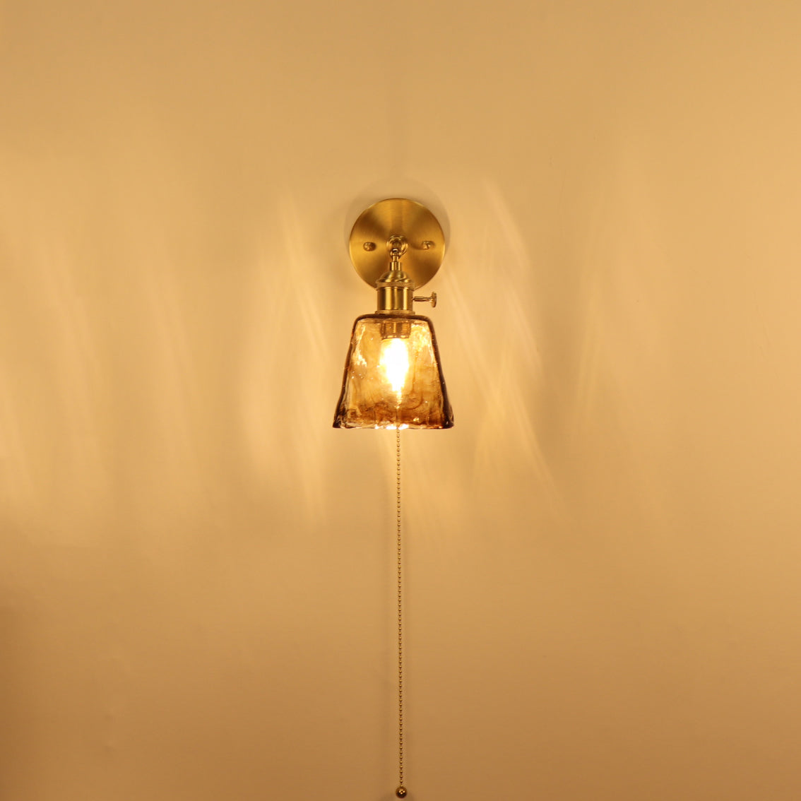 Brass Amber Square Glass Wall Lamp