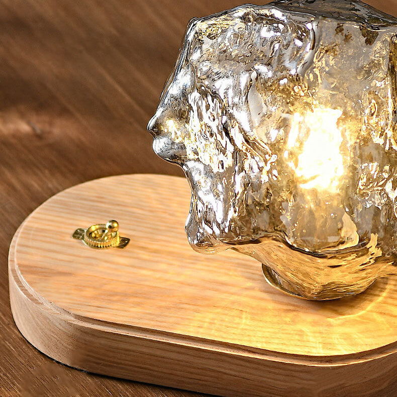 Walnut Irregularly Glass Lampshade Table Lamp