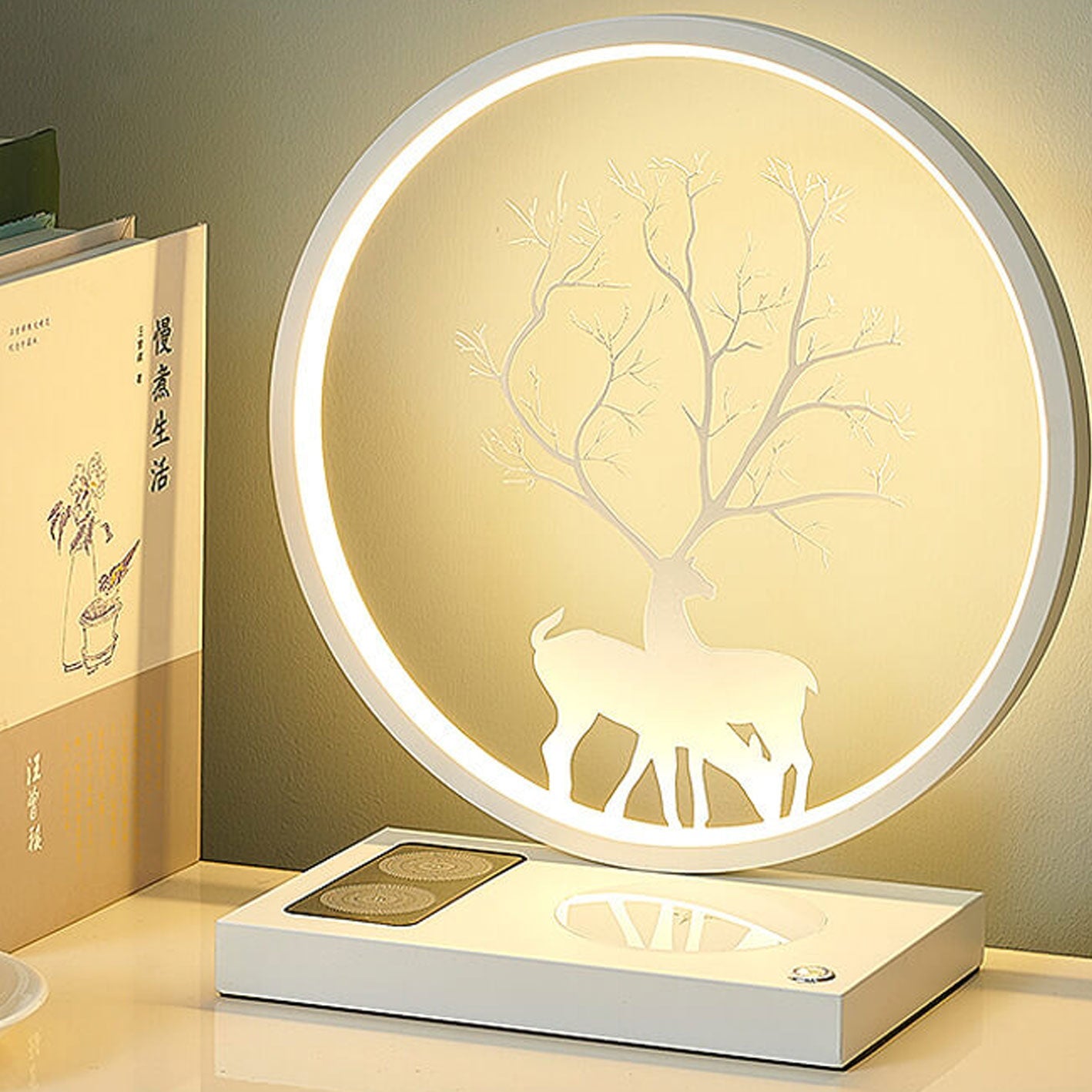 Round Deer Design Wireless Table Lamp