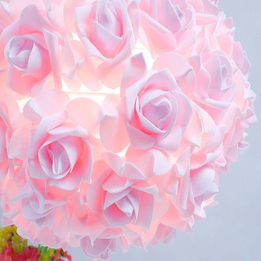 Fabric Rose Flower Hardware Table Lamp