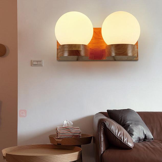 Solid Wood Ball 1/2 Wall Lamp