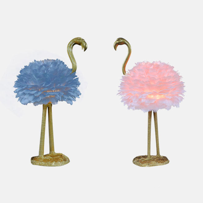 Goose Feather Metal Flamingo Table Lamp