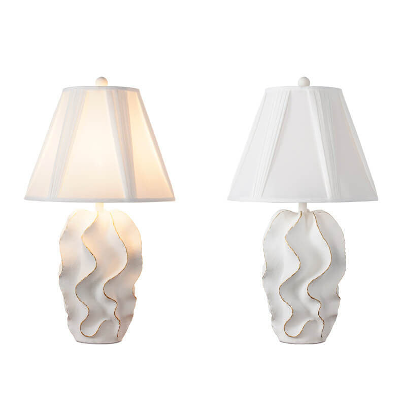 White Fabric Striped Resin Table Lamp
