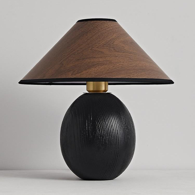 Round Trapezoidal Solid Wood Table Lamp