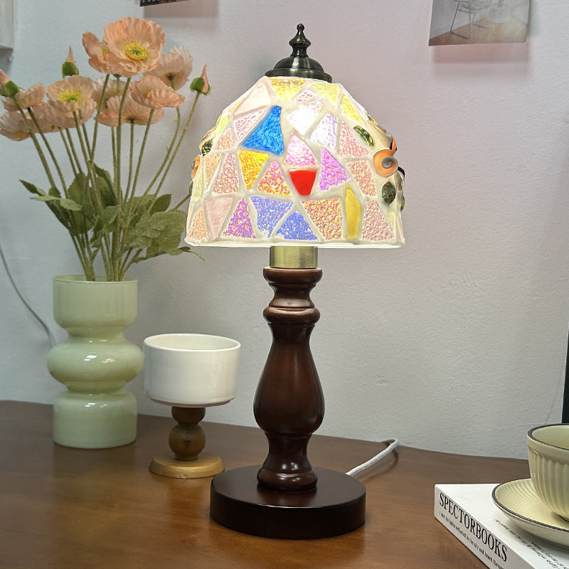 Wood Glass Hemispheroid Shell Table Lamp