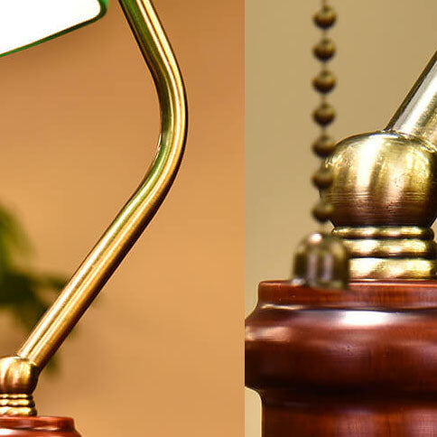 Floral Pattern Glass Wood Table Lamp