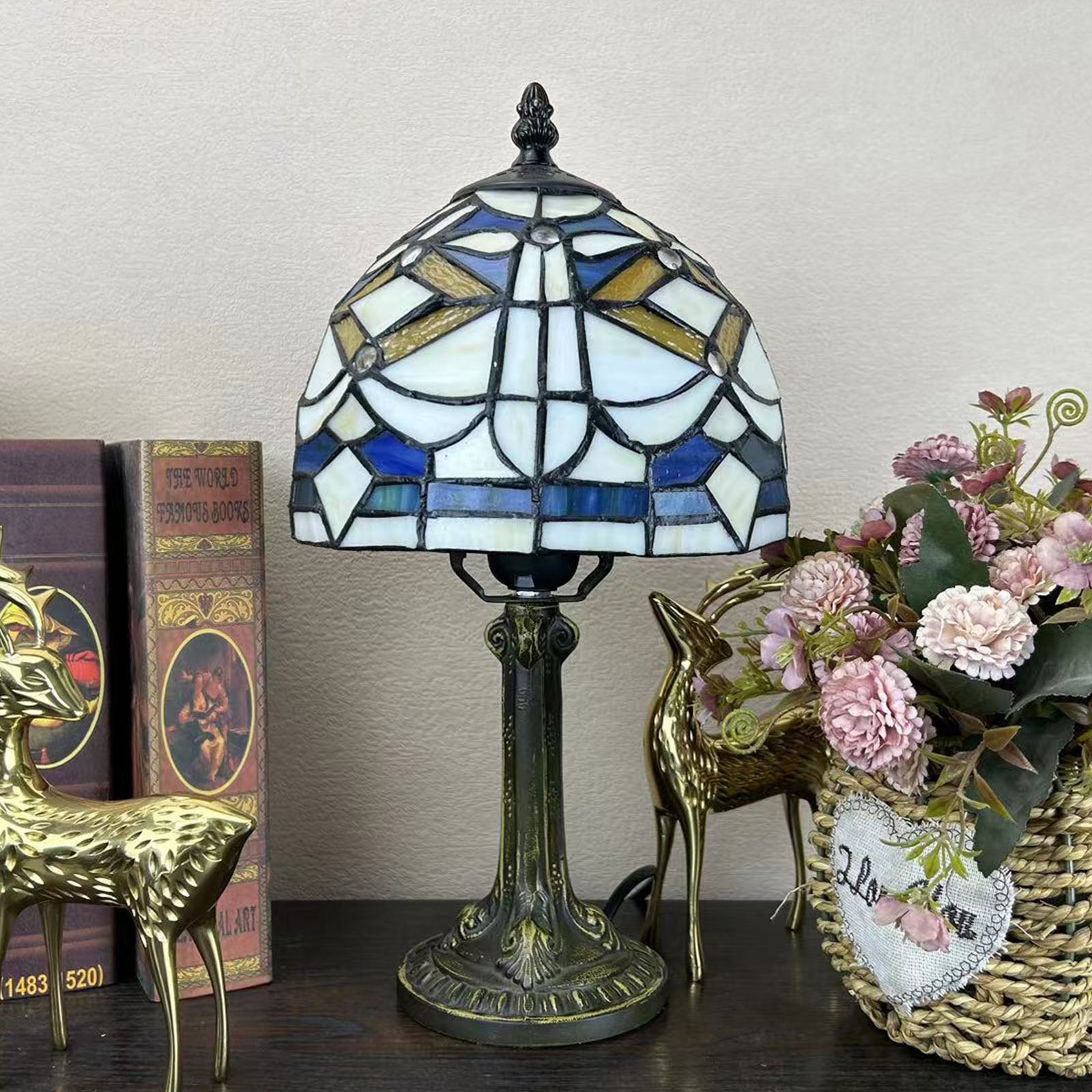 Alloy Glass Dome Flower Table Lamp