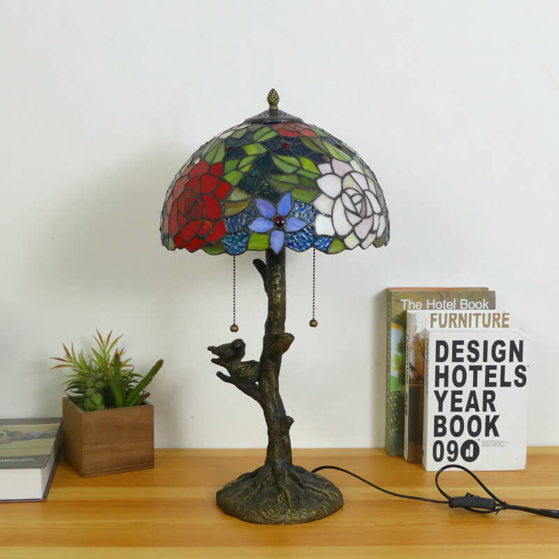 Dragonfly Flower Stained Glass 2-Light Table Lamp