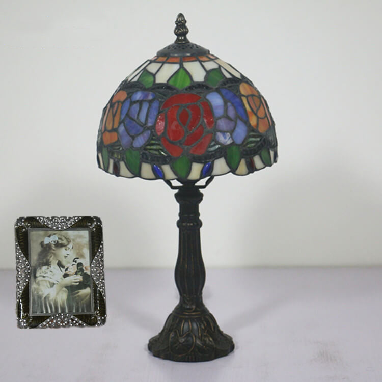 Flowering Rose Stained Glass Table Lamp