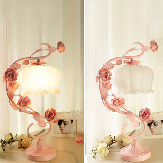 Romantic Pink Glass Ceramics Table Lamp