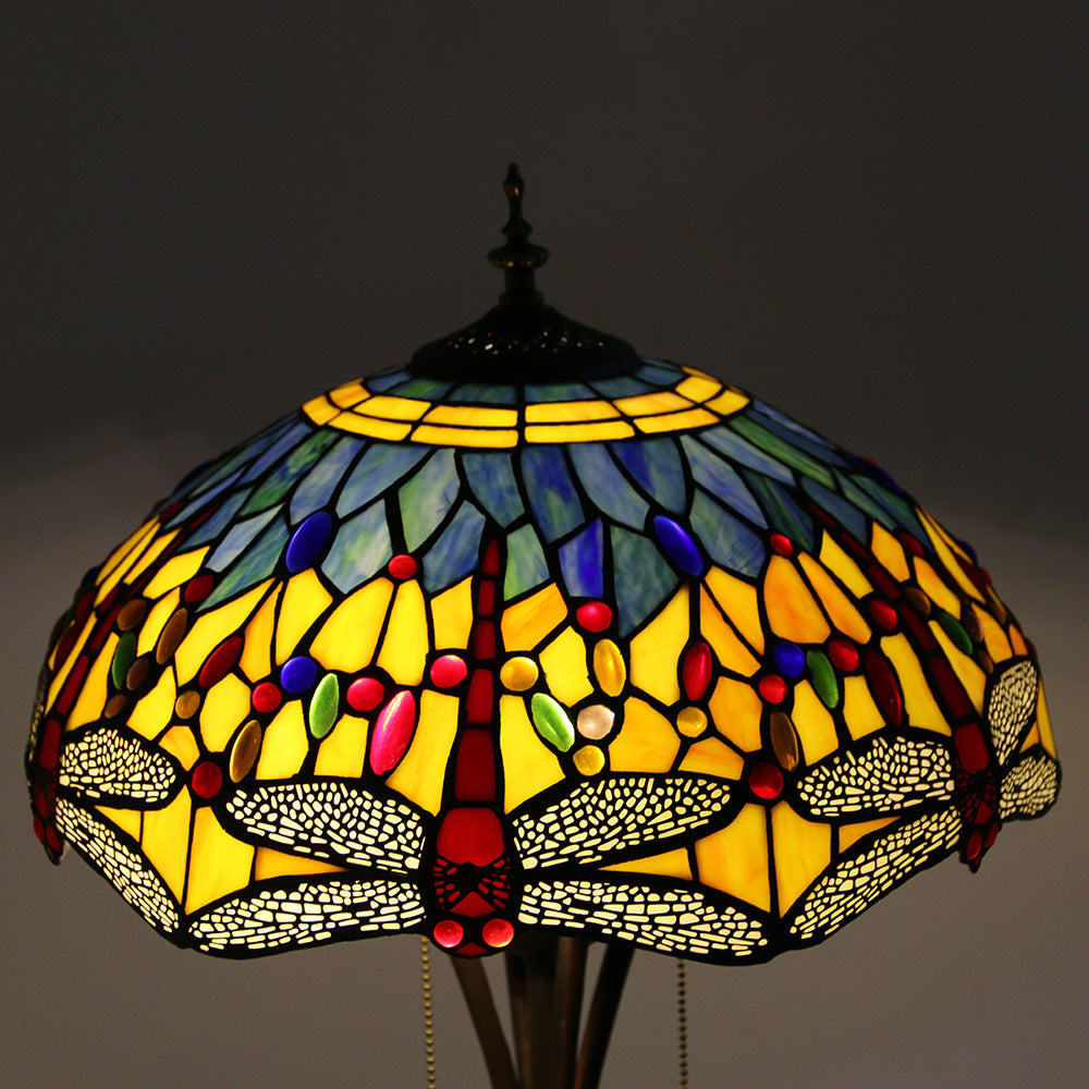 Mediterranean Dragonfly Stained Glass 2-Light Floor Lamp