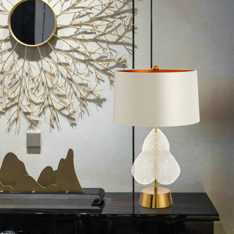 Metal Glass Fabric Cylinder Table Lamp