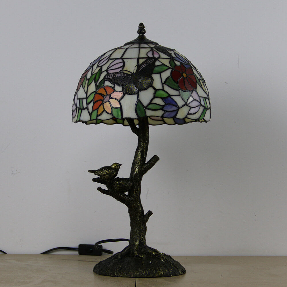 Rose Butterfly Design Stained Table Lamp